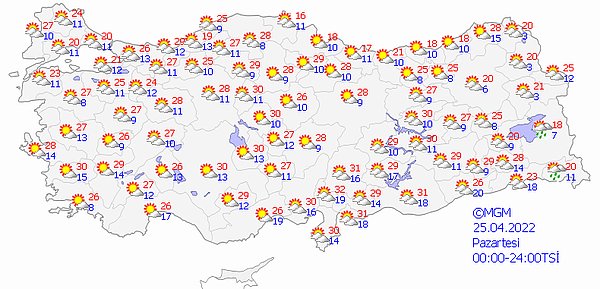 Bugün yurt genelinde hava şöyle: