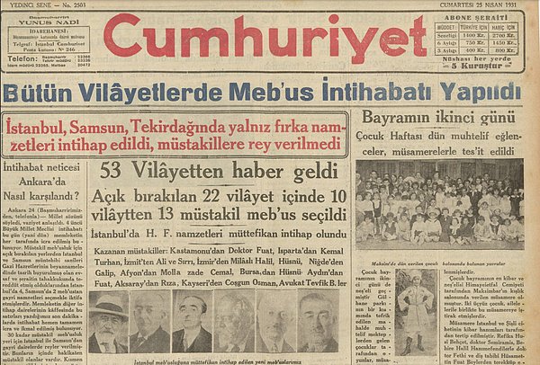 Bugünün eski gazetesi: 25 Nisan 1931