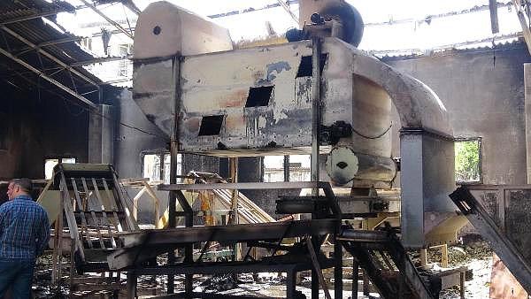 Yangında, fabrikada 95 ton defne yaprağıyla çok sayıda makine yandı.