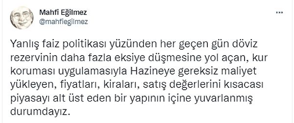 Eğilmez'in Kur Korumalı Mevduat sistemini için paylaşımı👇