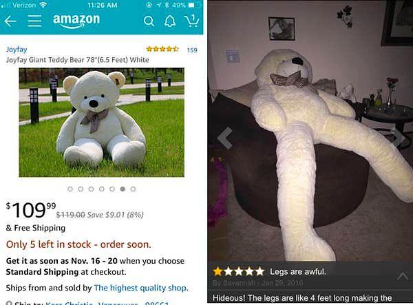10. Bu kişi devasa bir oyuncak ayı almak istemiş ama bunun yerine acayip uzun bacaklı bir ayıyla karşılaşmış.