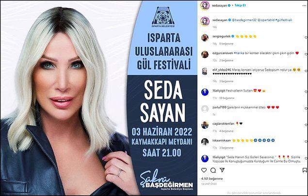 Seda Sayan, konsere kendisinin çıkacağını Instagram hesabı üzerinden paylaştığı bu görselle duyurdu. 👇
