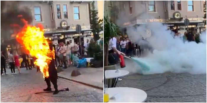 Galata Kulesi'nin Önünde Bir Kişi Kendini Ateşe Verdi...