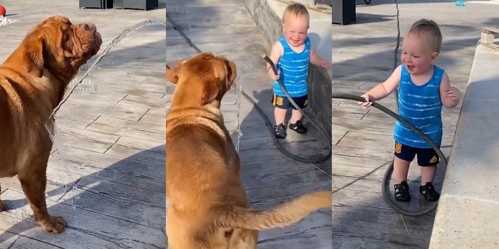 Köpek Dostunu Hortumla Islatan Küçük Afacanın, Adile Naşit Kahkahalarıyla Ortalığı İnlettiği Sevimli Anlar