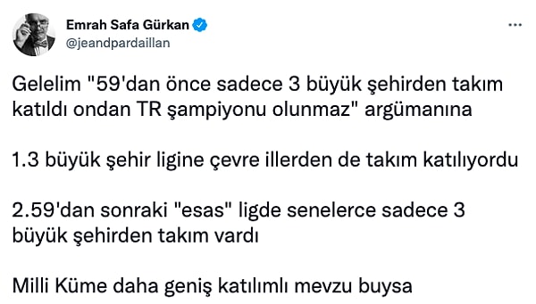 Lig kapsamı daha genişti diyor 1959 öncesinde hatta.