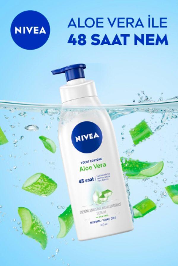 7. Nivea'nın aloe vera içeren vücut losyonu 48 saat nemlendirme özelliği ile normal ve kuru cilde sahip olanların tercih ettiği bir ürün.