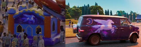 12. Toy Story 4'teki şişme şatonun üzerinde, Onward'daki Barley'nin minibüsündeki pegasus tasarımı yer alıyor.