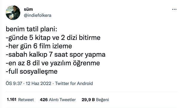 6. Bazı tatil planları;