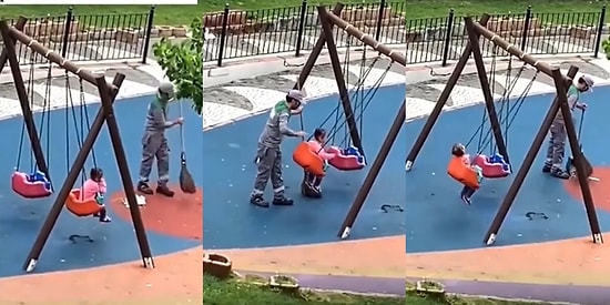 Bir Yandan Temizlik Yapıp Bir Yandan Parktaki Kızı Salıncakta Sallayan Abimizin İçinizi Sıcacık Edecek Anları