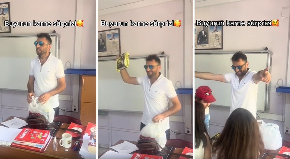 Öğretmenlerinin Karne Günü Hediyesi Olarak Dondurma Almasına Çığlık Atarak Sevinen Minik Öğrenciler