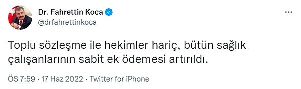 Sabit ek ödeme planını duyuran Koca, 'Hekimler hariç' yazmasıyla Türkiye gündemine bomba gibi düştü.