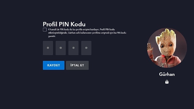 9. Disney+ profilinize PIN kodu ekleyebilirsiniz.