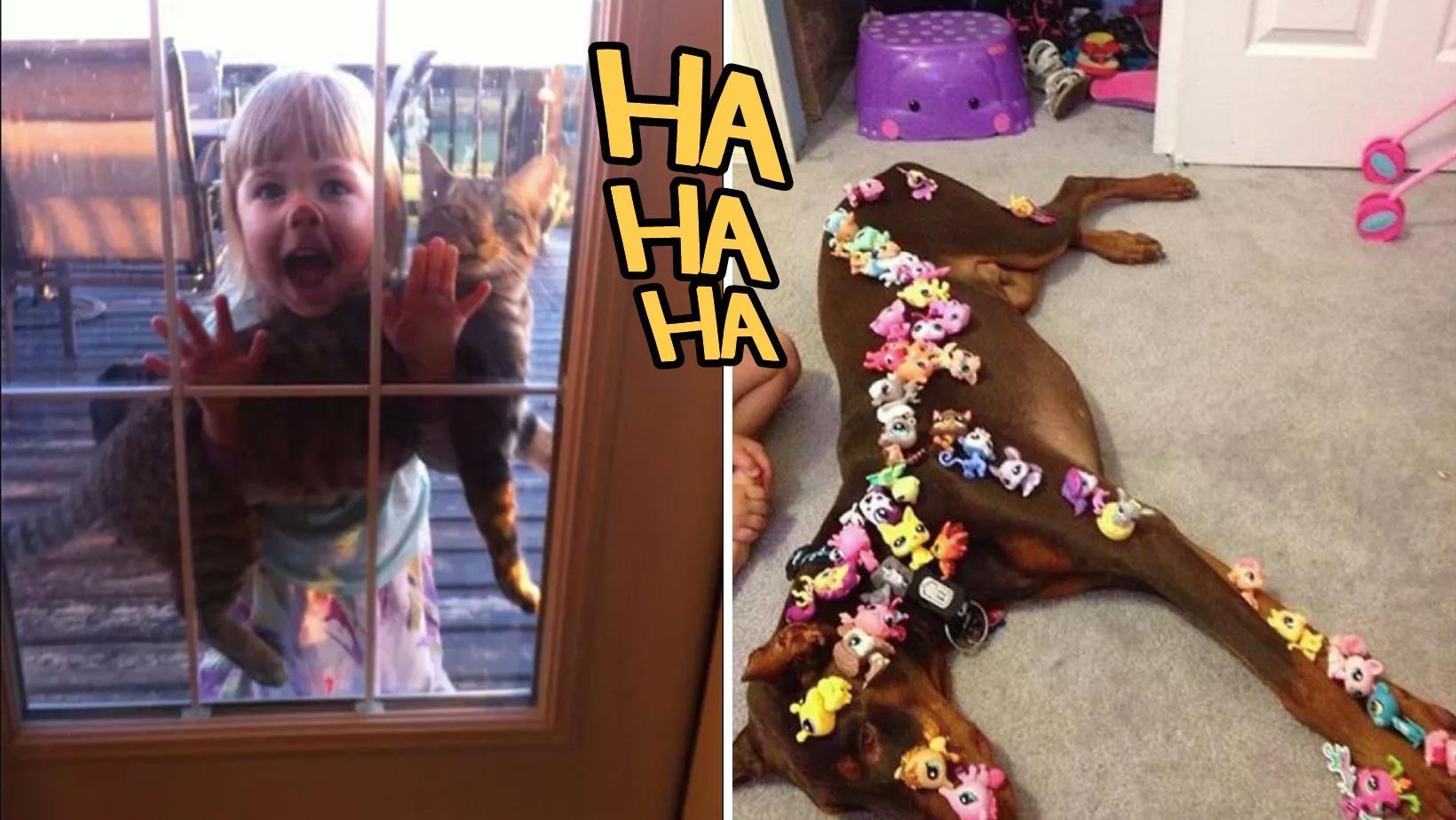 20 фото о том, что бывает, когда дети остаются наедине с домашними животными