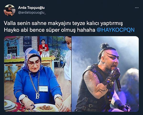Hatta Twitter'daki bir kullanıcı Beyhan Hanım'ın kaş stilini Hayko Cepkin'in makyajına benzetti.