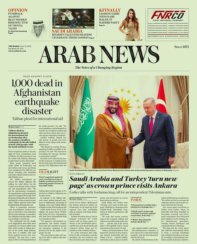Arab News isimli gazete de bu görseli kullandı.