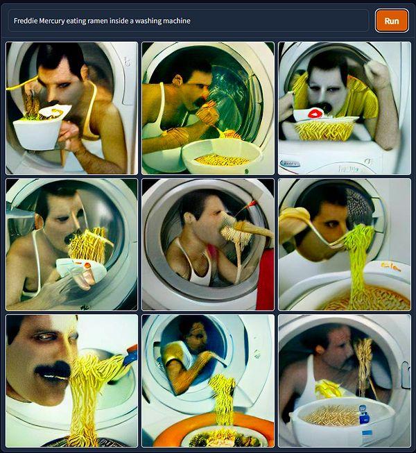 20. "Çamaşır makinesinin içinde erişte yiyen Freddie Mercury"