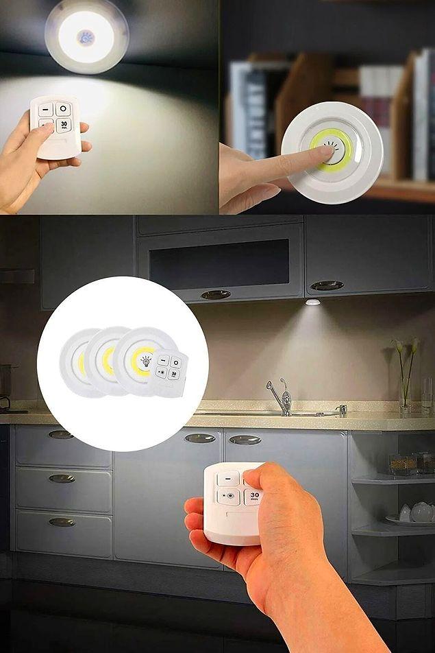 8. İstediğiniz her yeri aydınlatmaya yarayan yapışkanlı kablosuz spot lamba...
