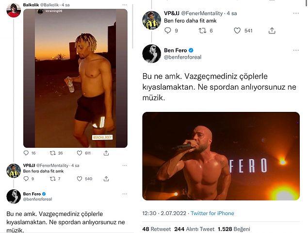 Olay Galatasaray futbolcusu Sacha Boey'in, göbekli fotoğrafının altında bir kullanıcının 'Ben Fero daha fittir' cevabıyla patladı.