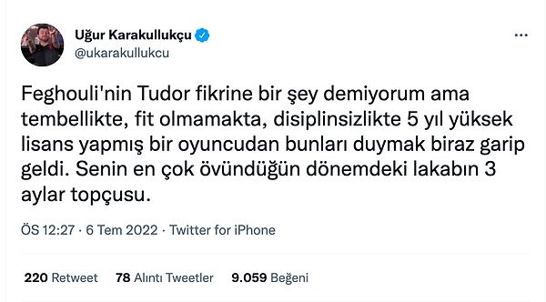 Spor yorumcusu Uğur Karakullukçu da Twitter hesabından açıklamanın bir kısmına cevap verdi.