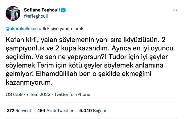 Sofiane Feghouli de Uğur Karakullukçu'nun yorumuna bu ifadelerle cevap verdi 👇