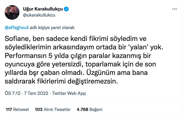 Uğur Karakullukçu da Feghouli'nin ağır sözlerini bu şekilde yanıtladı 👇