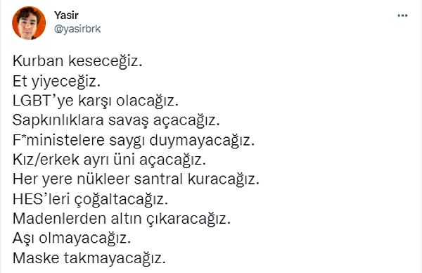 Yasir'in paylaştığı liste şu şekildeydi👇