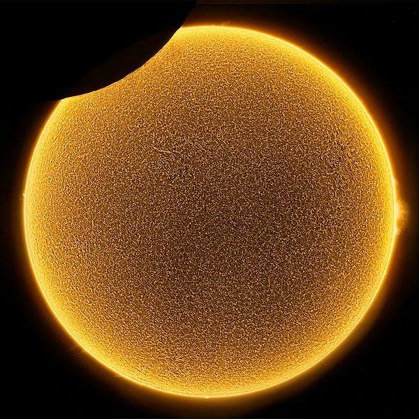 14. H-alfa üzerinde kısmi Güneş tutulması: