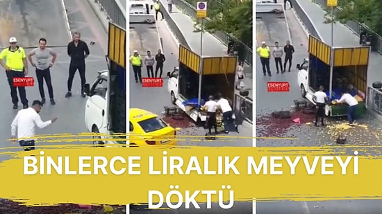Polisin Aracını Bağlamasına Sinirlenen Seyyar Satıcı Meyveleri Yolun Ortasına Döktü