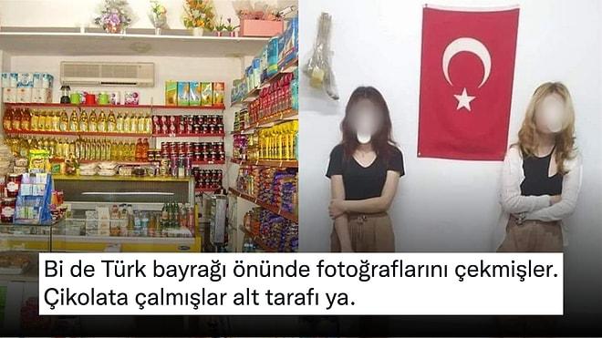 Bakkaldan Abur Cubur Çalan Çocukların Türk Bayrağı Önündeki Fotoğrafları Sosyal Medya Gündeminde