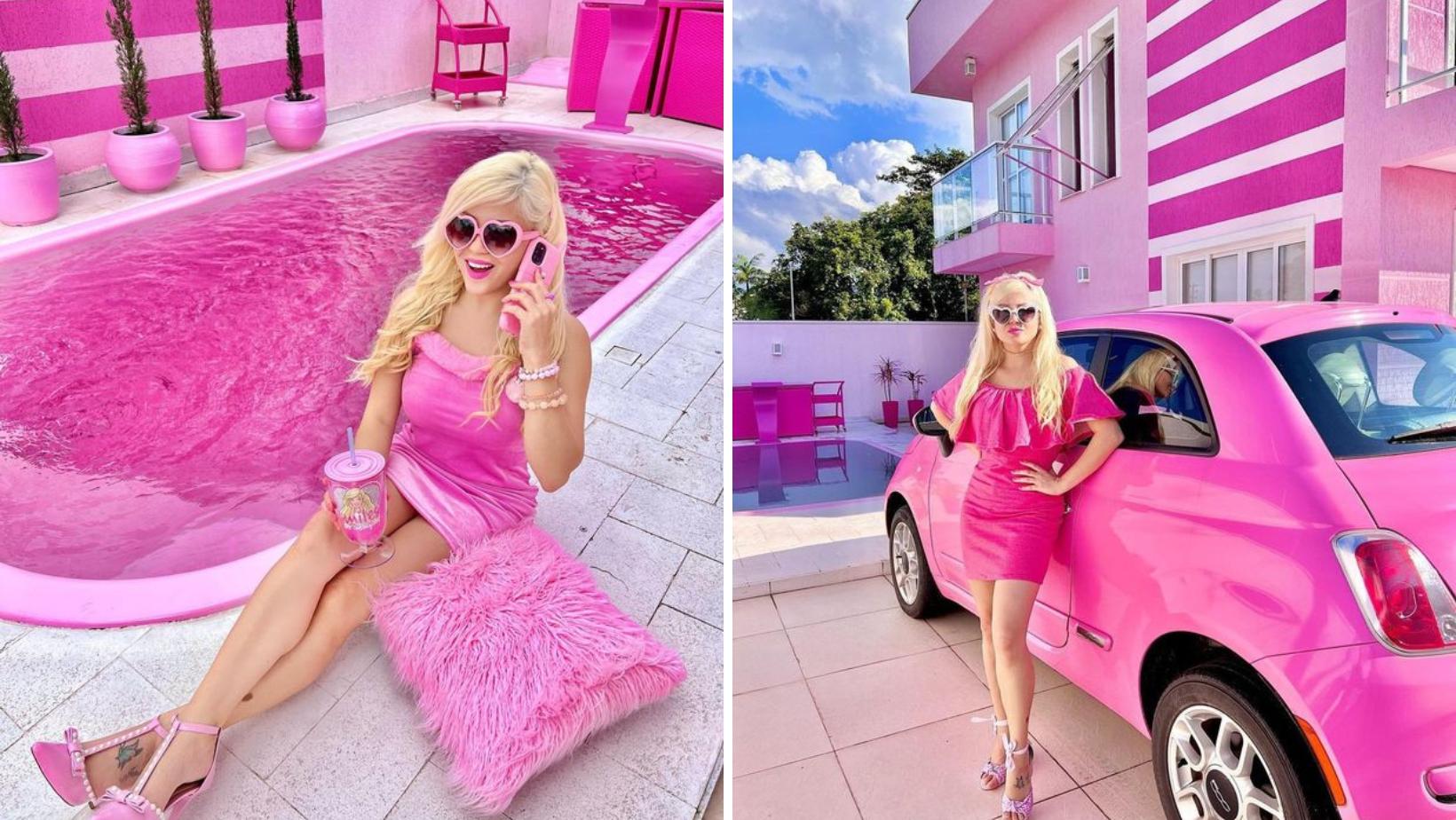 "Живая Барби" из Бразилии превратила свой особняк, включая бассейн, в розовый рай