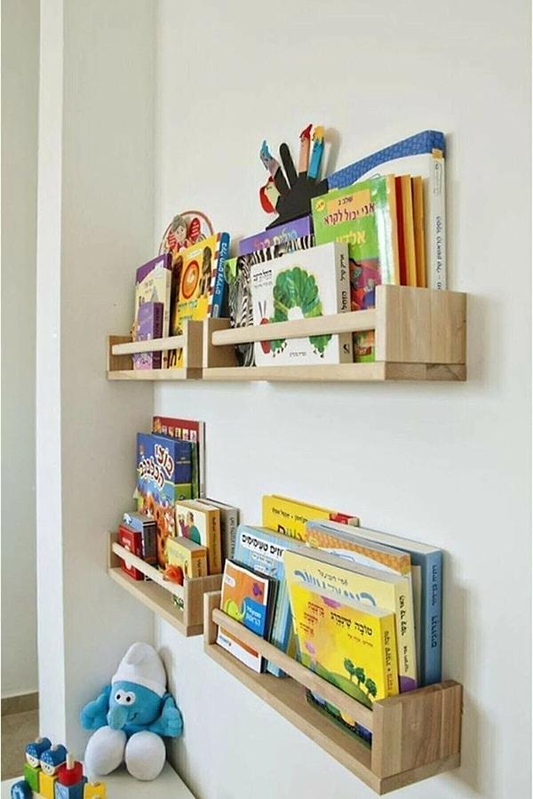 6. Çocuklara kitap okumayı sevdirmek için çocuk odası duvar rafı...