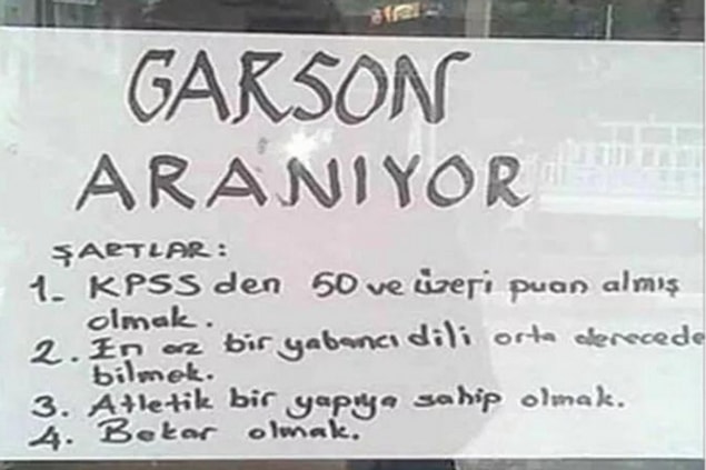 6. Atanamayan memurlar için KPSS şartı olan garsonluk ilanı.