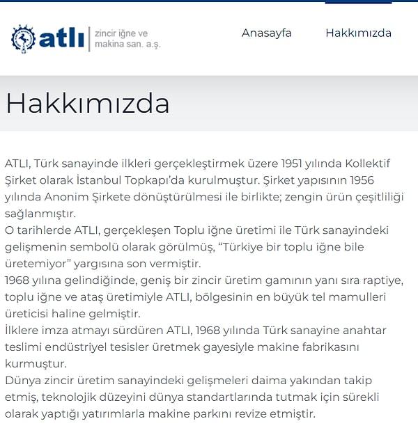 Erdoğan’ın bu açıklamasına karşı kısa bir Google arama ile Atlı Zincir İğne ve Makina San. A.Ş'nin internet sitesi bulunabiliniyor. Toplu iğne dahil bir çokalanda üretim yapan Atlı Zincir İğne ve Makina San. A.Ş'nin internet sitesinde kuruluş tarihi 1951 yılı görünüyor.