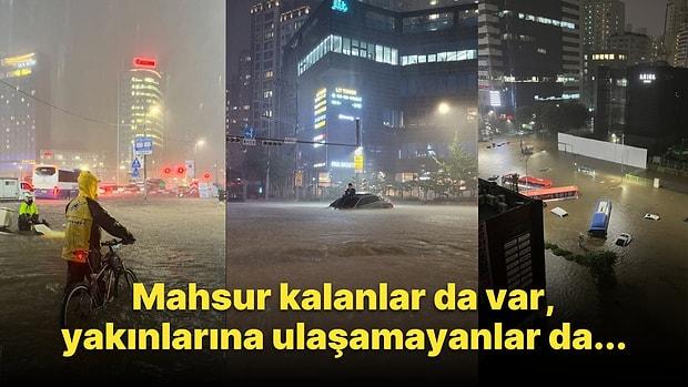 Güney Kore'nin Başkenti Seul'daki Sel Felaketinin Ulaştığı Ciddi Boyutları Gözler Önüne Seren Kareler