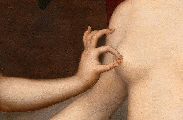 Görenlerin aklında erotik imgeler yaratmasına rağmen sanat tarihçileri bu hareketin anlamı hamilelik! Düşesin hamile, doğurgan olduğunu veya çocuklarını emzirdiği anlamına geliyor.