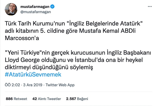 2. İddia: Atatürk Türkiye'nin gerçek kurucusunun Lloyd George olduğunu söylemişti.