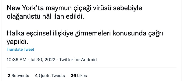 4. İddia: New York'ta maymunçiçeğinden korunmak için eşcinsel ilişkiye girilmemesi çağrısı yapıldı.