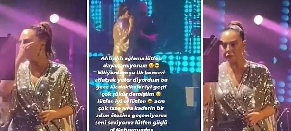 Konserinde kendi şarkısı olan 'Aşık'ı söyleyen Ebru Gündeş, o şarkıda geçen "Keşke yanımda olsaydın canım, öyle özledim ki" sözleri sırasında gözyaşlarına hakim olamadı.