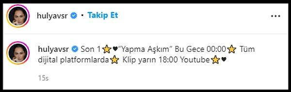 Hülya Avşar 'Yapma Aşkım' klibini bugün 18:00'da yayınlayacak.