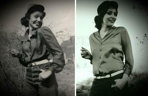 22. Büyükannemin 1945'te çektirdiği bu fotoğrafı babalar günü için tekrar canlandırdım. Büyükanneme bu kadar benzediğimi bilmiyordum."