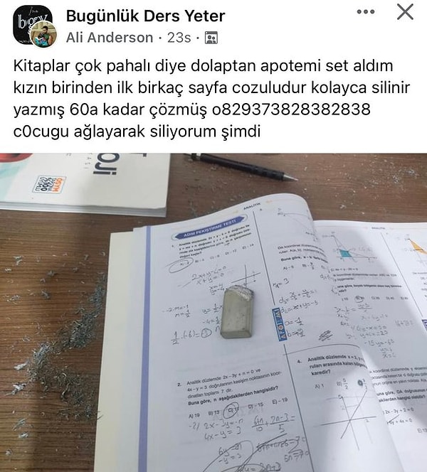 Bir öğrenci kitaplar pahalı olduğu için kullanılmış kitaba yöneliyor. Ancak çözümleri silemiyor.