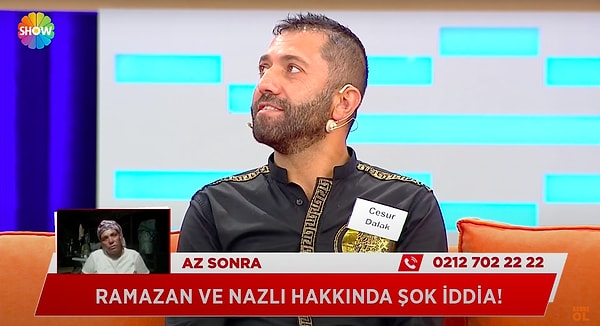 'Ne bu böyle sahne kıyafetin mi? Altınlar, taşlar var. Ne yazıyor orada?' diye soran Arslan'ın, 'Cesur var ya çok değişik bir adamsın' dediği Cesur, 'Evet, diskoya giderken bu kıyafetlerimi giyiyorum' diye yanıt verdi.