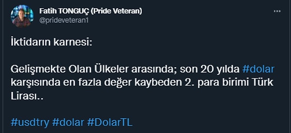 Piyasa uzmanı Fatih Tonguç'un paylaşımında da son 20 yılda gelişmekte olan ülkelerin para birimlerinin dolar karşısında değerlerini gösteren bir tablo vardı