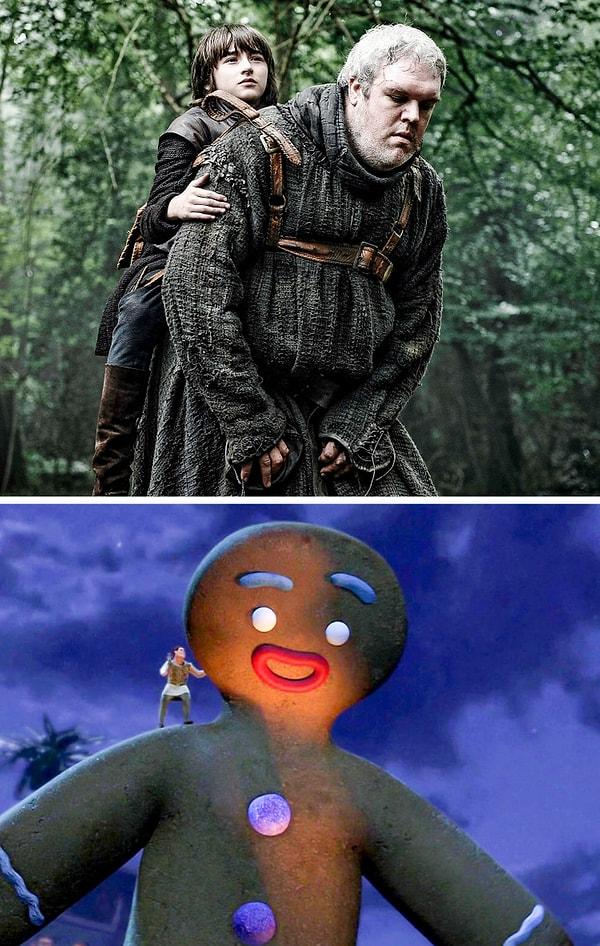 11. Hodor'un Bran'i taşıdığı sahne ile Mongo'nun Shrek'i taşıdığı sahnenin benzerliğini de yadsıyamayız.