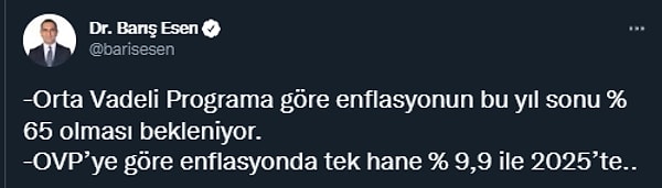 Tek hane enflasyon orta değil de uzun vade gibi göründü