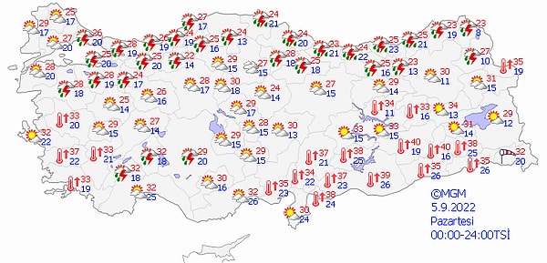 5 Eylül Pazartesi Hava Durumu