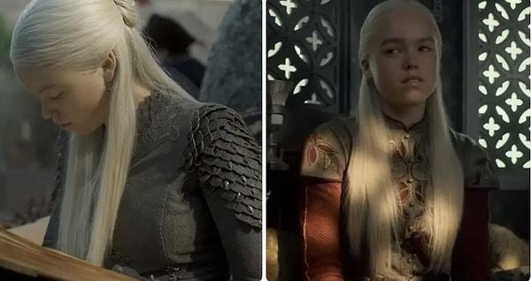 8. Rhaenyra'nın açık renkli elbiselerinin yerini de Targaryen olduğunu vurgulayan kıyafetleri almış.