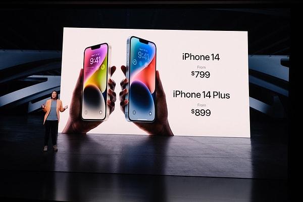iPhone 14 ve iPhone 14 Plus fiyatları ise ABD'de 799 dolardan başlıyor. Ülkemizde vergilerle birlikte çok daha yüksek fiyatlara satılacağını şimdiden söylemek mümkün.