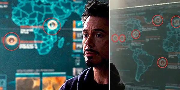 4. 'Iron Man 2' filmindeki haritada daire içerisinde alınmış yerler aslında Marvel evrenindeki süper kahramanların bulunduğu lokasyonlardır.