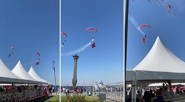 Tarkan'ın da konser vereceği etkinlikler büyük bir mutlulukla başlarken, Türk Hava Kurumu paraşütçülerinin Türk bayrağı açarak gösteri düzenledikleri anlar sosyal medyada gündem oldu.